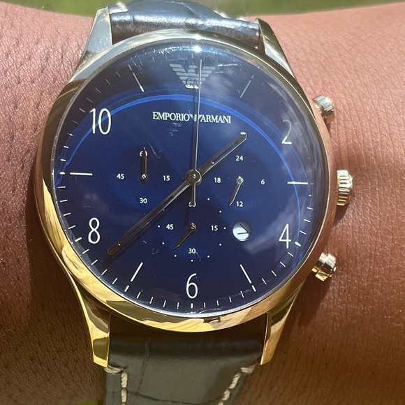 Blue Armani Watch With crocodile leather Band. - Picture 2 of 7